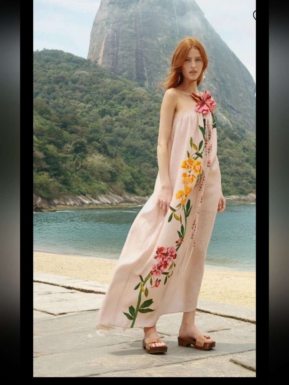 NWT Farm Rio pink garden terrace 3d one-shoulder maxi dress Size Small